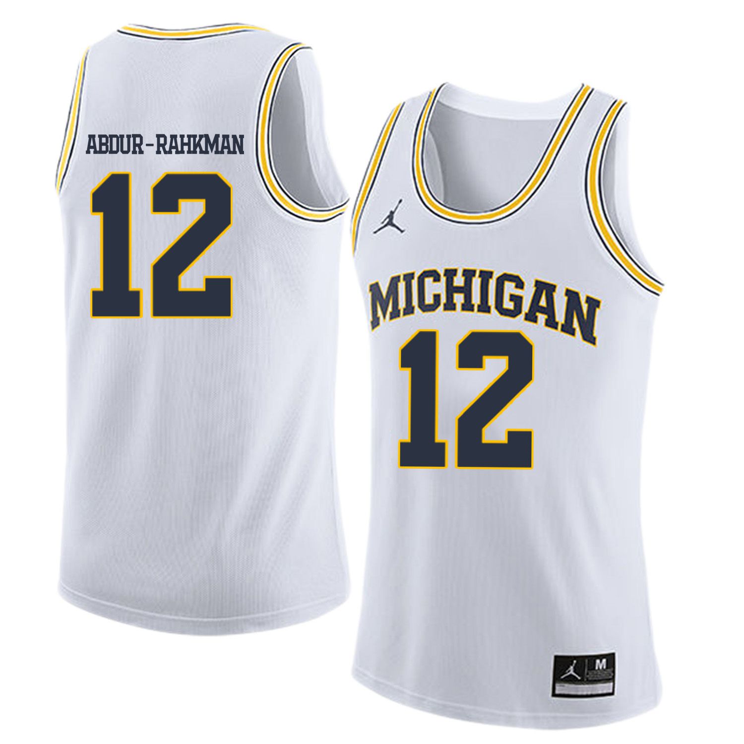 Men Jordan University of Michigan Basketball White #12 Abdur-Rahkman Customized NCAA Jerseys